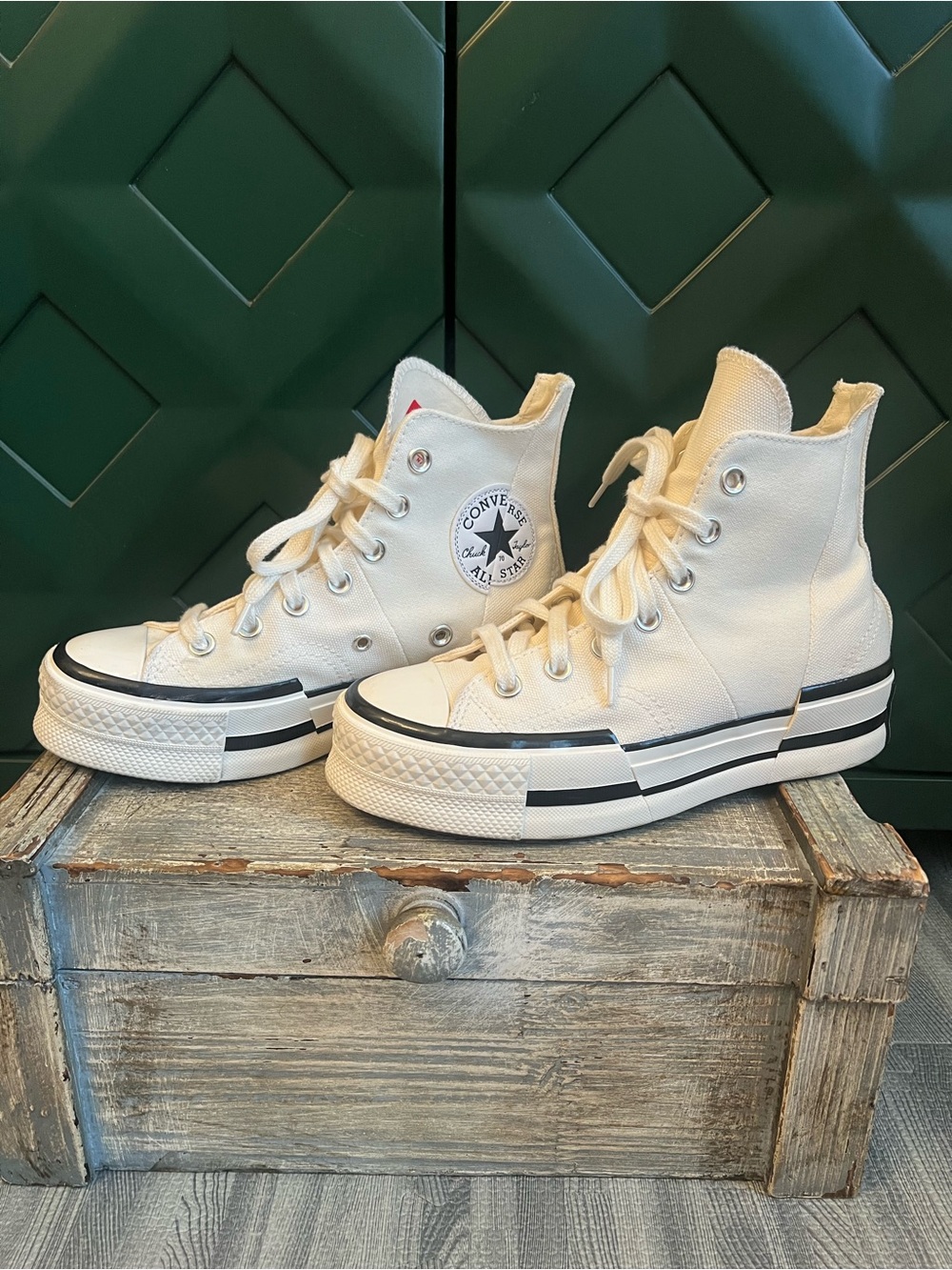 Converse Platform High-Top Sneakers in Off-White with Black Trim